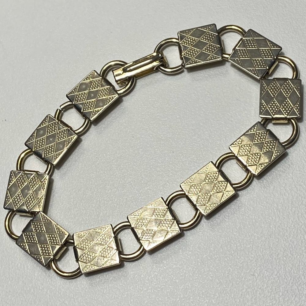 Vintage Geometric Textured statement Bracelet circles diamonds squares 8…